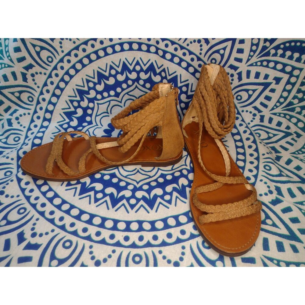 XOXO Vintage Y2K Boho Fringe Faux Suede Sandals - Brown, Size 8